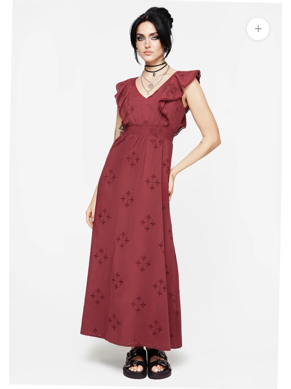 NWT Disturbia Crux Broderie Cotton V-Neck Frill Maxi Dress 2